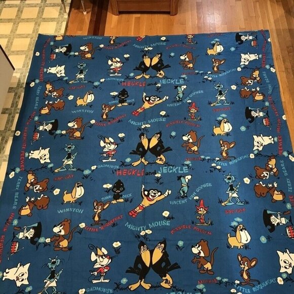 Terry Tunes Vintage Bedspread Mighty Mouse Heckle Jeckle Blue Queen - Picture 6 of 11